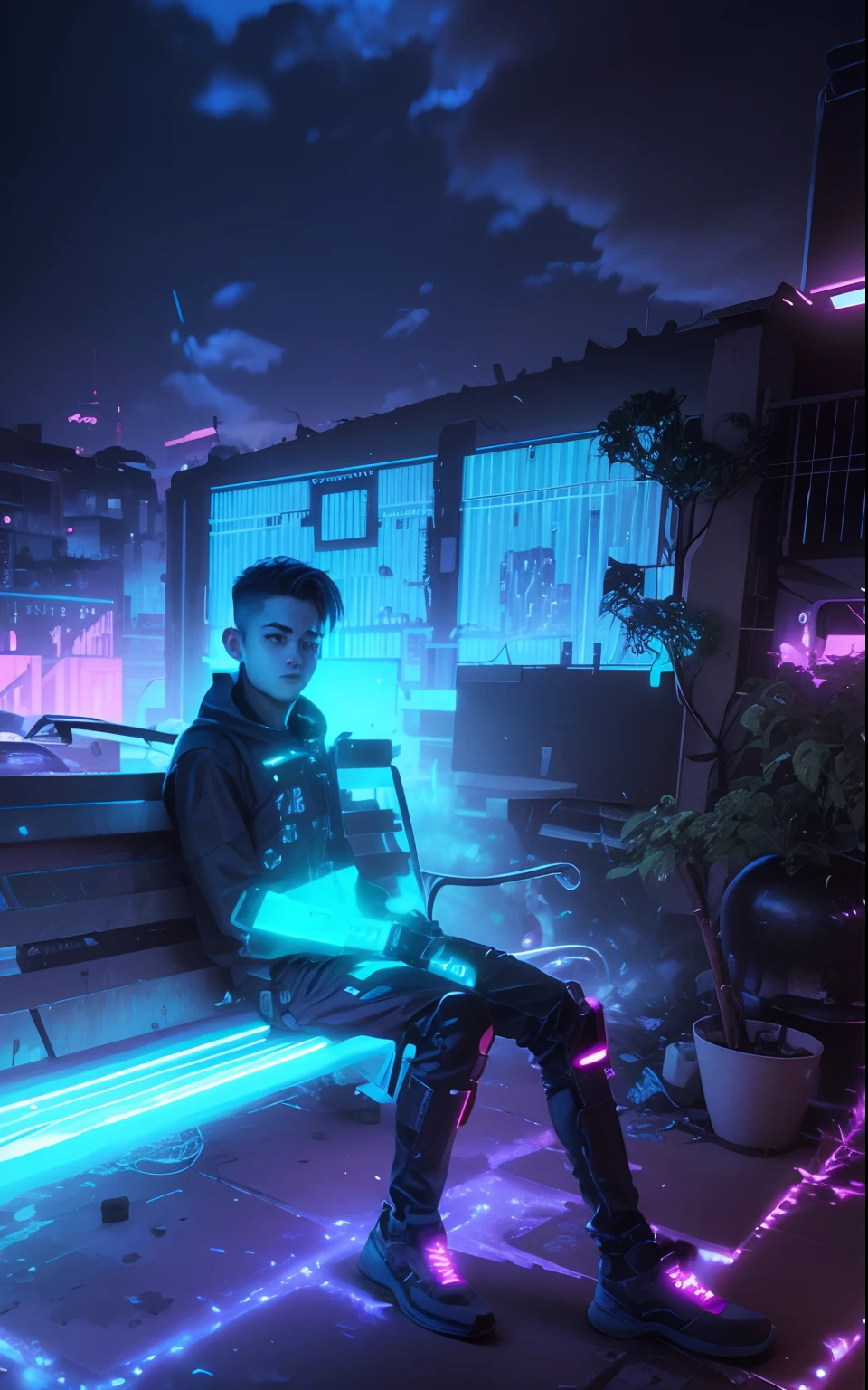 Background change, cyberpunk look, ultra realistic boy face, cyber glowing effect, 8k, 4k, realistic face