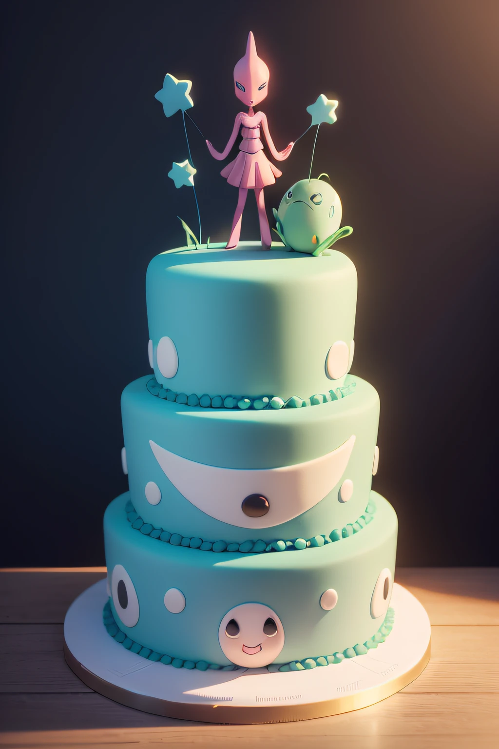 A beautiful and lot of detailled cartoon style big alien cake