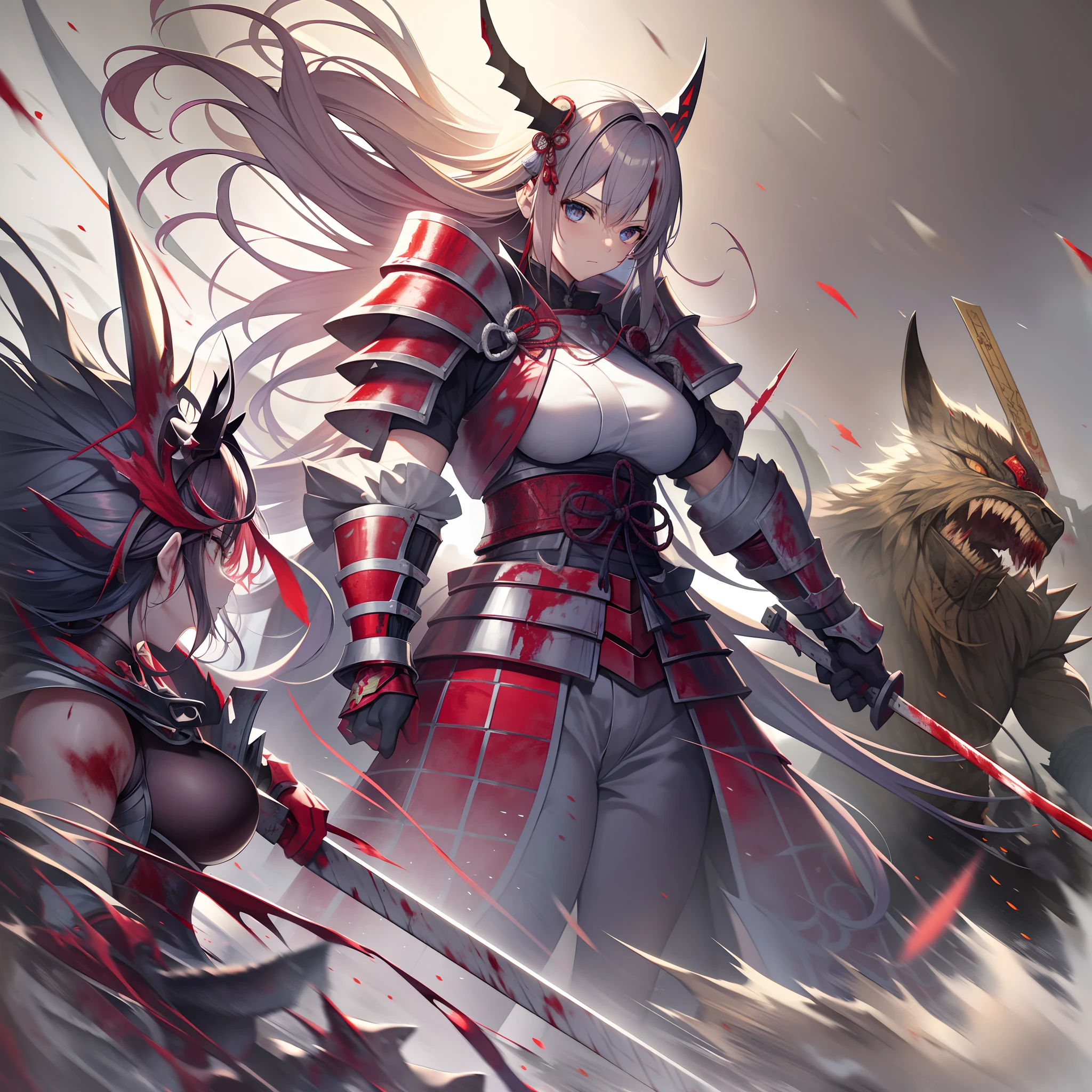 Outrageous resolution、​masterpiece++、top-quality++、ultra-definition++、ultra-definition++、4k++、8k++、from side、（Background Focus）++、（（1）））+++A woman in clothes is surrounded by monsters that destroy the city Japan and is covered in bloody and battered armor.（Battle）Praise the samurai who do the work of、Surrounded by monsters Japan bloody and battered armor,（Battle）Samurai runes that work as、Surrounded by monsters Japan bloody and battered armor,（Battle）Samurai magic that works、Surrounded by monsters flying overhead Japan he is covered in bloody and battered armor.（Battle）Samurai who work as、Surrounded by monsters Japan bloody and battered armor,（Battle）A handmaiden who works as a、Surrounded by monsters Japan bloody and battered armor,（Battle）Samurai President、Detailed contemporary art、Contemporary Art Style、Blake Surrounded by beautiful modern monsters Japan he is covered in bloody and battered armor.（Battle）The Samurai Witch Who Works、Surrounded by monsters Japan bloody and battered armor,（Battle）Samurai college students who work for、Contemporary Art Behans、Surrounded by monsters Japan bloody and battered armor,（Battle）Samurai high school students working for、Surrounded by beautiful monsters Japan he is covered in bloody and battered armor.（Battle）The handmaiden Jie who works for、Surrounded by shiny floating monsters Japan he is covered in blood and tattered armor.（Battle）Samurai fragments that work as、Surrounded by monsters Japan bloody and battered armor,（Battle）Samurai who work as、 Surrounded by dazzling monsters Japan he is covered in bloody and battered armor.（Battle）Samurai sparks that work for、Surrounded by monsters Japan bloody and battered armor,（Battle）Samurai chains that work as、Surrounded by monsters Japan bloody and battered armor,（Battle）Samurai who work as、Surrounded by monsters Japan bloody and battered armor,（Battle）Samurai wind blowing hair that works、Blake Modern Beautiful、Surrounded by monsters Japan bloody and battered armor,（Battle）Samurai who w