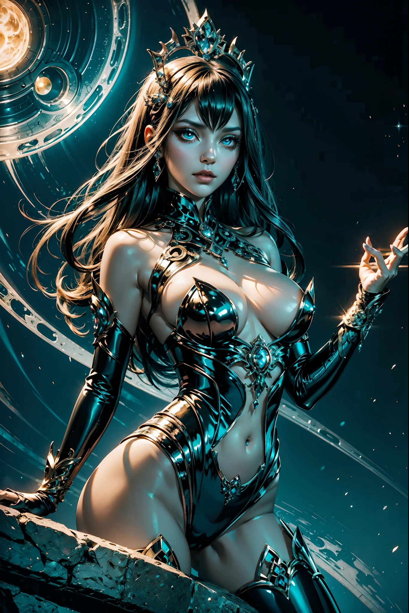 An enchanting female gestalt entity with mesmerizing eyes, sinuous curves, and an ethereal glow, beckoning souls towards their darkest desires. --ar 2:3