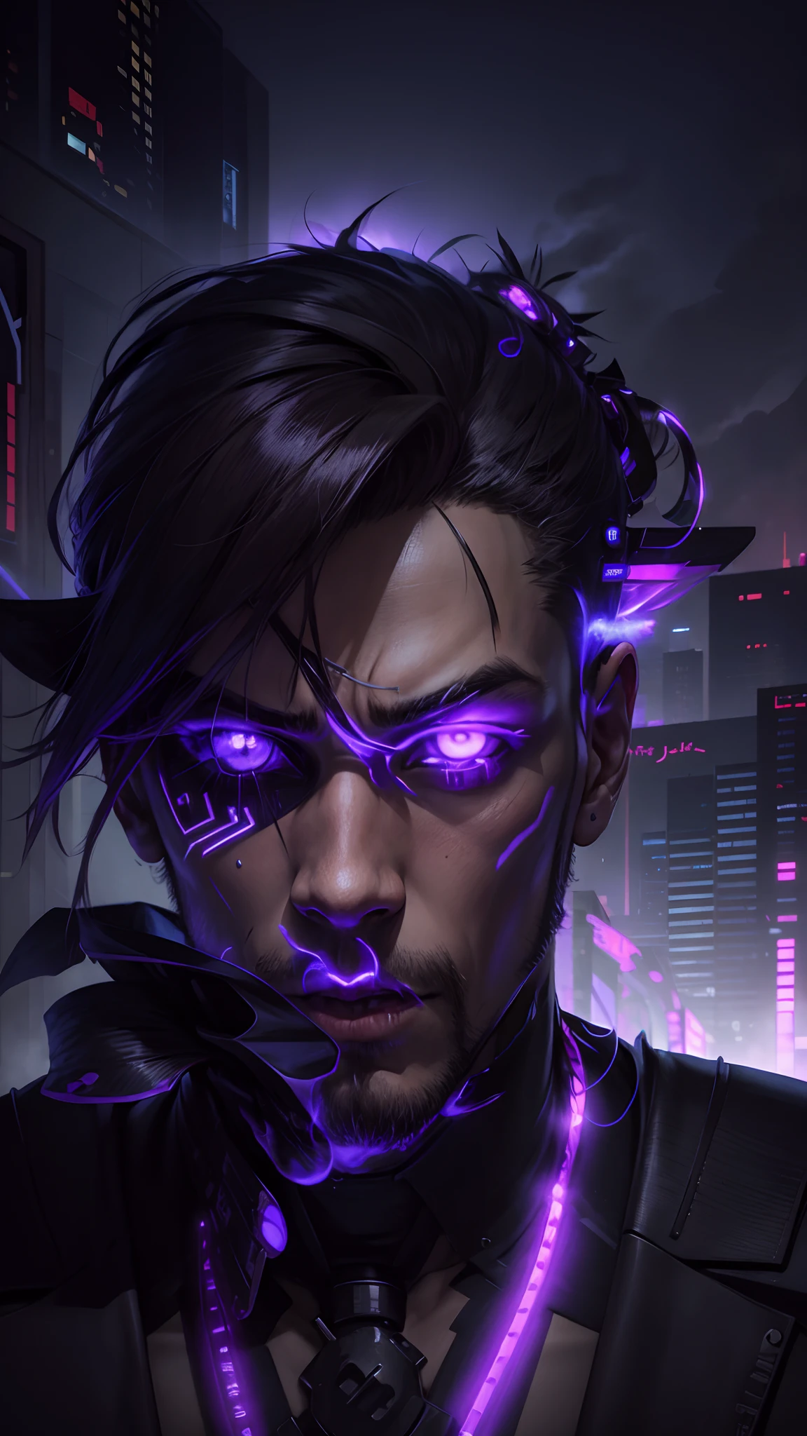 Cyberpunk, realistic look, handsome boy look , sukuna
