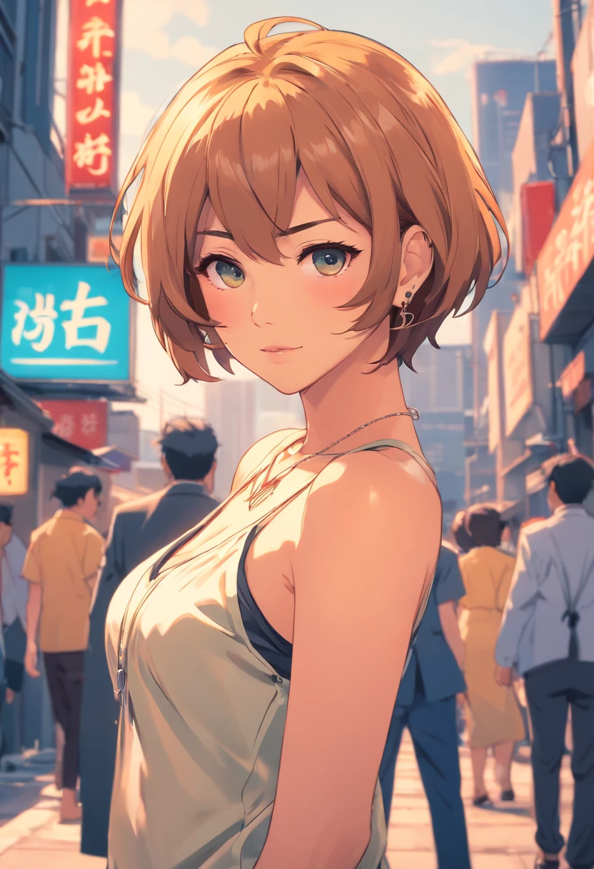 score_9, score_8_up, score_7_up, petra ral, 1girl, solo, short hair, brown hair, brown eyes, nude,city,whole body,stand