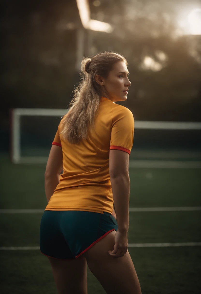 (Close-up, 20yr old,femele,Back line,Sports short-sleeved clothes), ((Only the back can be seen)),Ultra photo realsisim ,Lifelike texture, Dramatic lighting , cine still 800