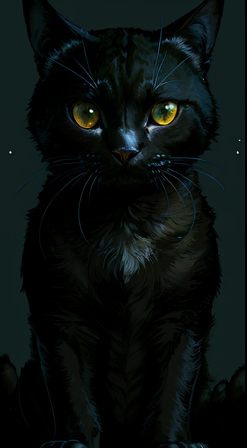 (masterpiece:1.2), (best quality:1.1), black cat where only eyes are visible, dark theme, wallpaper art, 8k