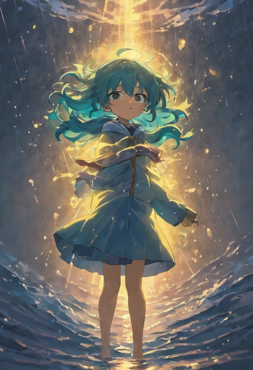 Medallion floating in the sea in the rain,Dark and dark sky