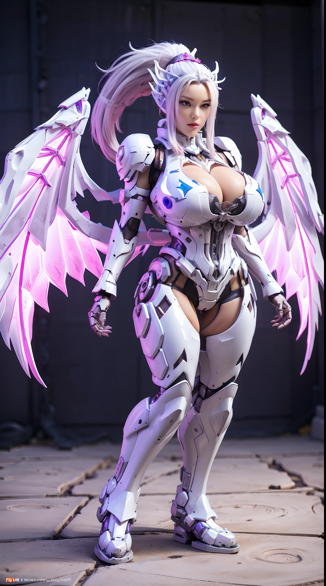 (DRAGON HEAD), HUGE FAKE BOOBS, (BEAUTIFUL FACE), (WHITE HAIR), (PURPLE:1.2, WHITE:0.8, RGB:1), (MECHA ARMORED GEAR), (((A PAIR OF HUGE MECHANICAL WINGS SPREAD OUT))), FUTURISTIC DRAGON MECHA SUIT, (CLEAVAGE), (SKINTIGHT YOGA PANTS), (PERFECT BODY:1.2), (FULL BODY), FRONT, (STANDING:1), SEXY MUSCULAR BODY, MUSCLE ABS, UHD, 8K, 1080P.