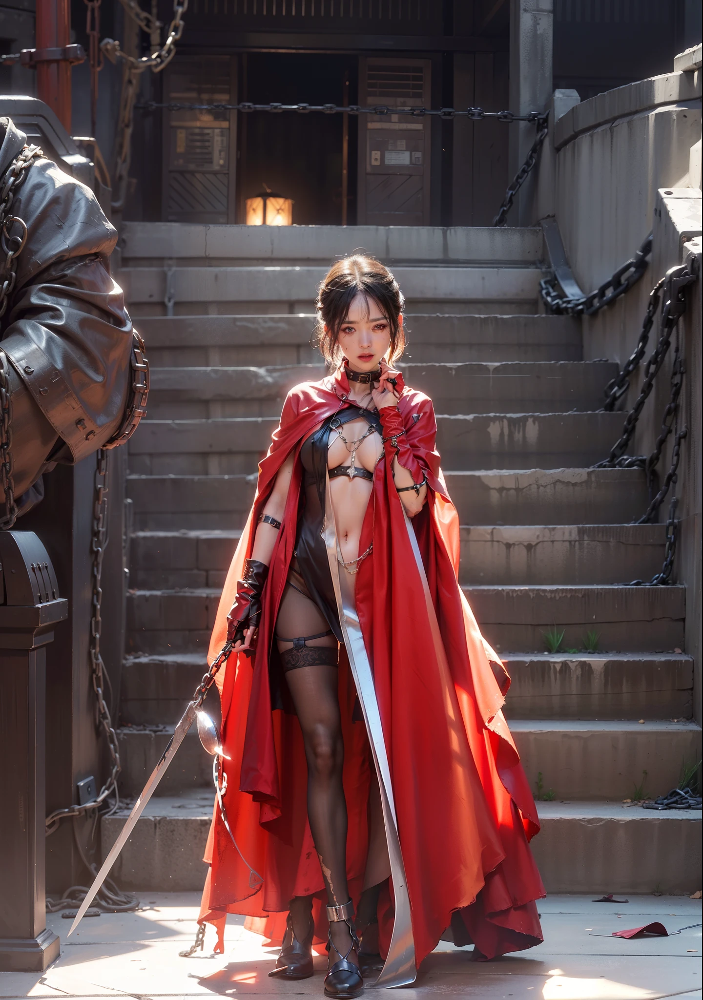 ,((Wearing a torn sheer costume of a superheroine)),(, No bra)), Wet crotch, Wet thighs, Beautiful girl with accentuated slender abs: 1.4, (((nipple tips protruding, areola is protruding, The shape of the pubic region is clearly visible)), sixpack abs: 1.4, Bust Botox, Photo, Sharpness, Unique 850 4, Koda850 k portrait camera, F1.6 shots, Ultra-realistic textures, Spectacular light textures, Cinestil 800 Fashion Mechanics, (futuristic sci-fi battle fashion: 1.1), (tied perfectly by chain), Restraint, Slaves, collars, ((wide prison with sunlight)), Dark fantasy, Realistic material details, extreme hight detail, Ultra-realistic materials ((Torn costume))), Wet, Cloudy, (Chained)), ((big emphasized by chains)), ((chains digging into crotch)), ( (Collar)), (, No bra), shredded costumes, broken golden shields and battle spears,, White combat gloves, Combat shoulder armor, Blood splattered on the face, Blood splattered, Realistic, (Bruises, Dirty, ripped clothing, skimpy clothing, Blood: 1.3), Torn Cape, Torn pantyhose, Long legs, ((iron pipe in the crotch)), Metallic shackles and fetters, ((chains hung from heaven)), Wet crotch is clearly visible, Swarovski's sword and the anatomy beneath his feet, (futuristic sci-fi battle fashion, Torn mesh stockings),