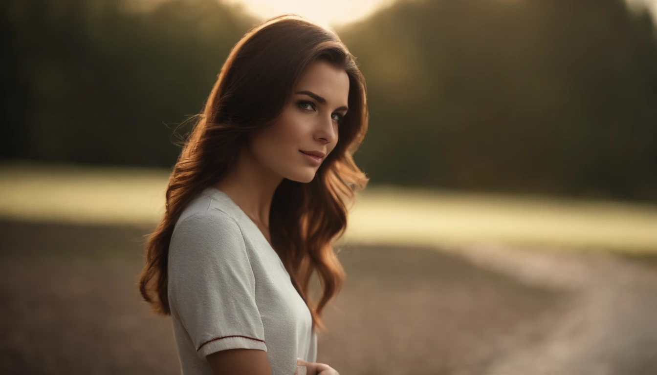 (Close-up, 20yr old,Female brunette hair,Back line,Sports short-sleeved clothes), ((Only the back is visible)),Ultra photo realsisim ,Lifelike texture, Dramatic lighting , cine still 800