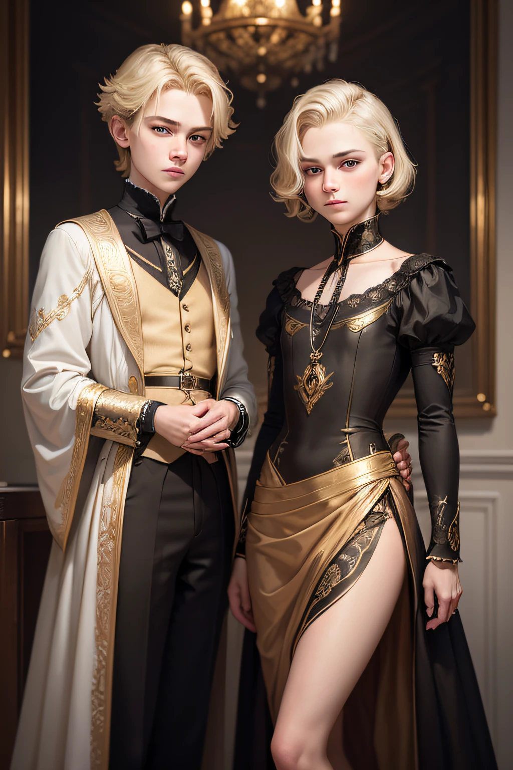 Portrait of a sassy androgynous boy 18 yo, aristocrat, portrait of nobility, blonde hair, slim build, self-loving and bossy, oil painting style, close-up portrait, a portrait of royalty, Paul, (short blond hair, impertinent expression:1.2), aristocrat, heir to the king, masterpiece, detailed hair, a cheeky androgin boy, girl disguised as a boy, realistic hair, detailed face and eyes, sharp focus, high detail, masterpiece, absurdres, best quality, HDR, high quality, high-definition, extremely detailed, 8k wallpaper, intricate details, 8K uhd, Full-HD, contrast