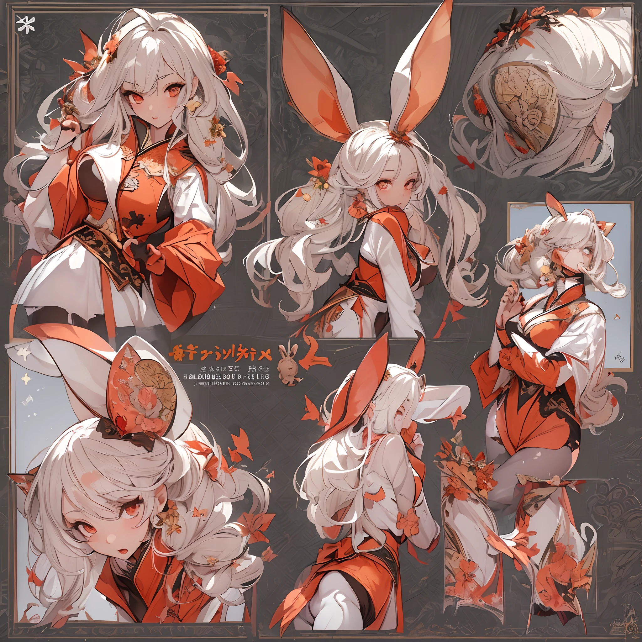 ((Masterpiece, Highest quality)), Detailed face, CharacterDesignSheet, full bodyesbian, Full of details, Multiple poses and expressions, Highly detailed, Depth, Many parts, Martial arts girl,Detailed eyes, ssee-through,Wear a bunny suit,red colour,lacepantyhose,estilo fantasia,Extremely beautiful,High Balance, Natural light,Star decoration