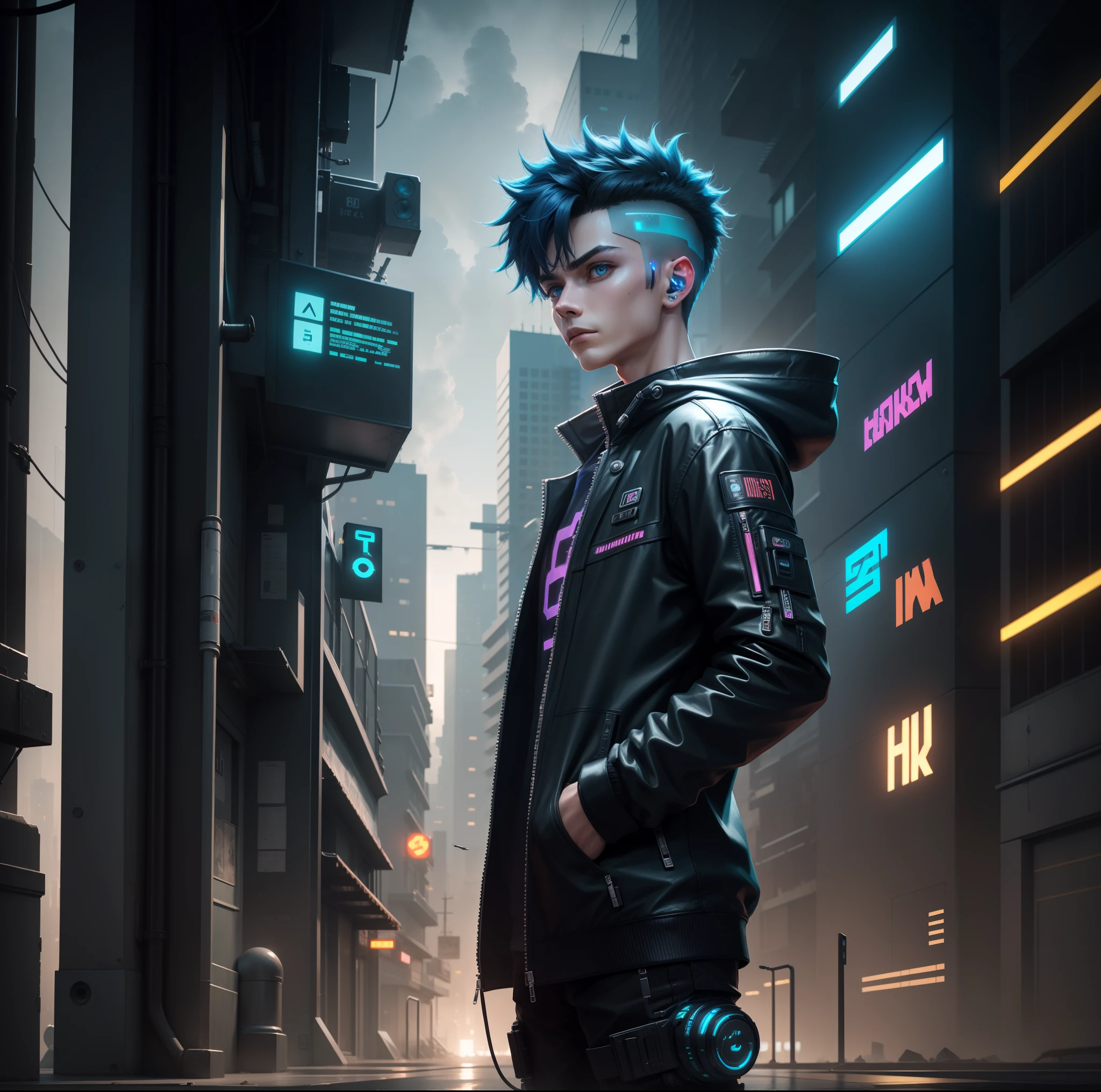 boy cyber punk , realstic city , 8k ultra hd