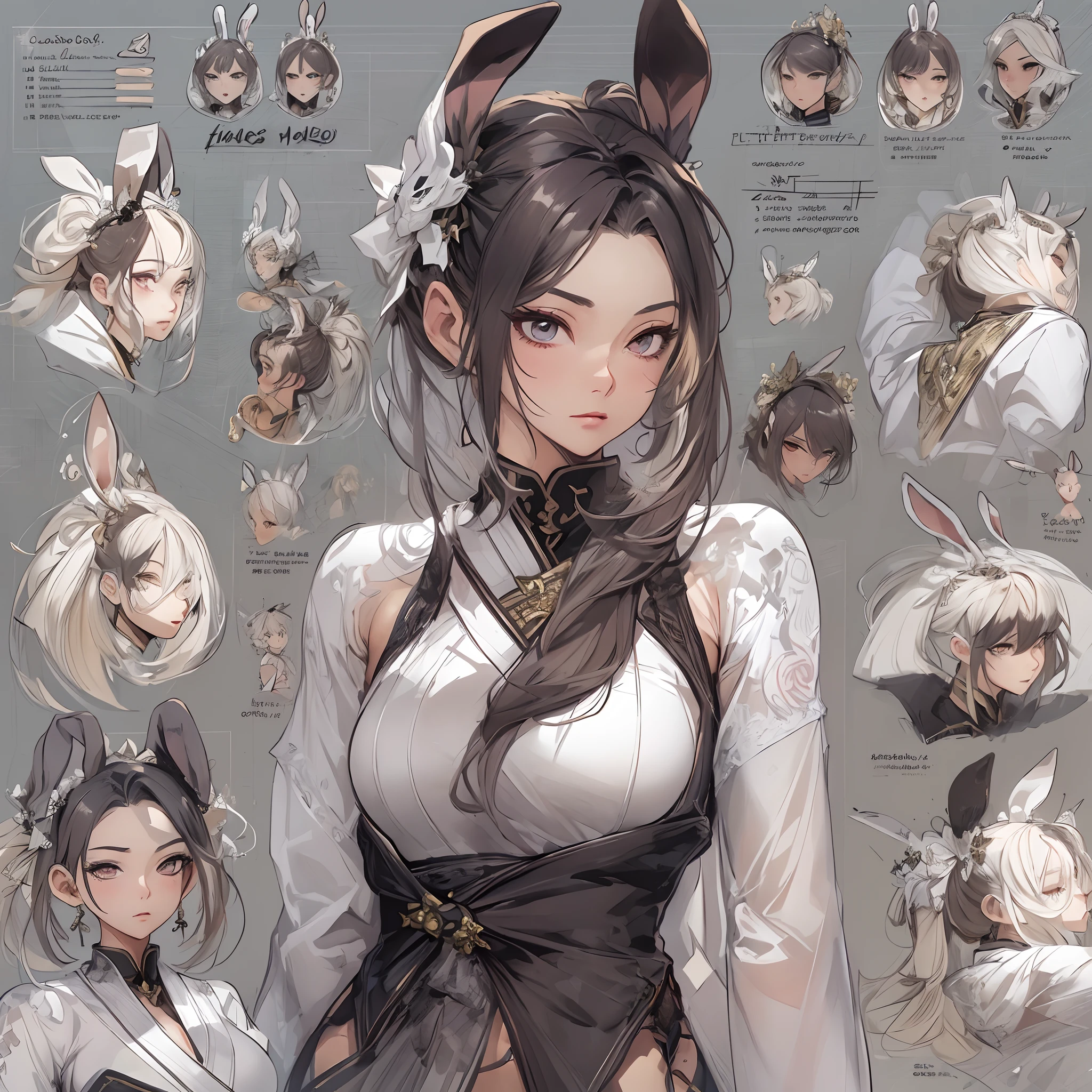 ((Masterpiece, Highest quality)), Detailed face, CharacterDesignSheet， full bodyesbian, Full of details, Multiple poses and expressions, Highly detailed, Depth, Many parts， Martial arts girl，Detailed eyes, ssee-through，Wear a bunny suit，lacepantyhose，estilo fantasia，Extremely beautiful，High Balance, Natural light，Star decoration