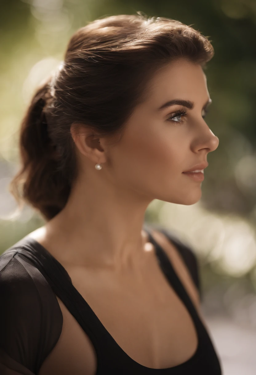 (Close-up, 20yr old,Female brunette hair,Back line,Sports short-sleeved clothes), ((Only the back is visible)),Ultra photo realsisim ,Lifelike texture, Dramatic lighting , cine still 800