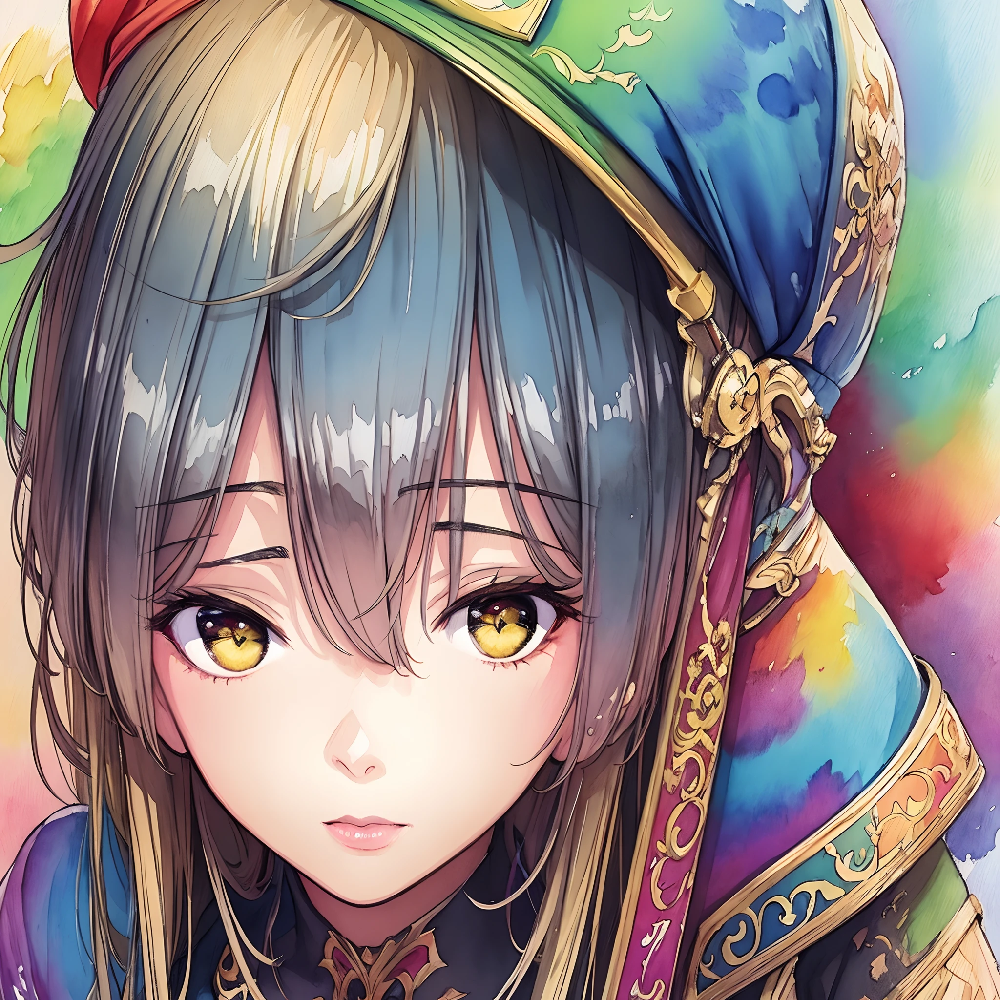 (masterpiece, top quality, best quality, official art, beautiful and aesthetic:1.2), (1girl:1.3), extreme detailed,colorful,highest detailed,(watercolour painting:1.3), optical mixing, playful patterns, lively texture, rich colors, unique visual effect