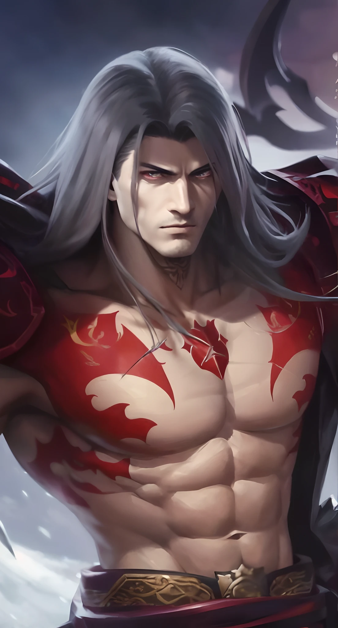 a close up of a man with a sword and a bird, sylas, son of sparda, alucard, demon male, artgrem, extremely detailed artgerm, darius puia, male vampire of clan banu haqim, sfw version, male art, arvalis, onmyoji, artgerm on artstation pixiv, Create a realistic oil painting of a 30-year-old medieval male villain, with long black hair, in a dark and sinister landscape, with dramatic lighting, a malevolent expression, in a black armor, detailed in every aspect, image up to waist.