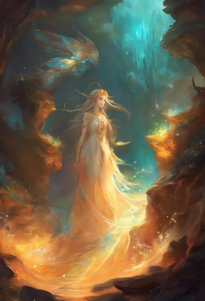 CG,Anime comic style,Surrounded by dark seawater,Sparkling,There is a shimmer at the top,The silhouette of a blurred person is in the middle of the picture,wide angles,The human form is constantly falling