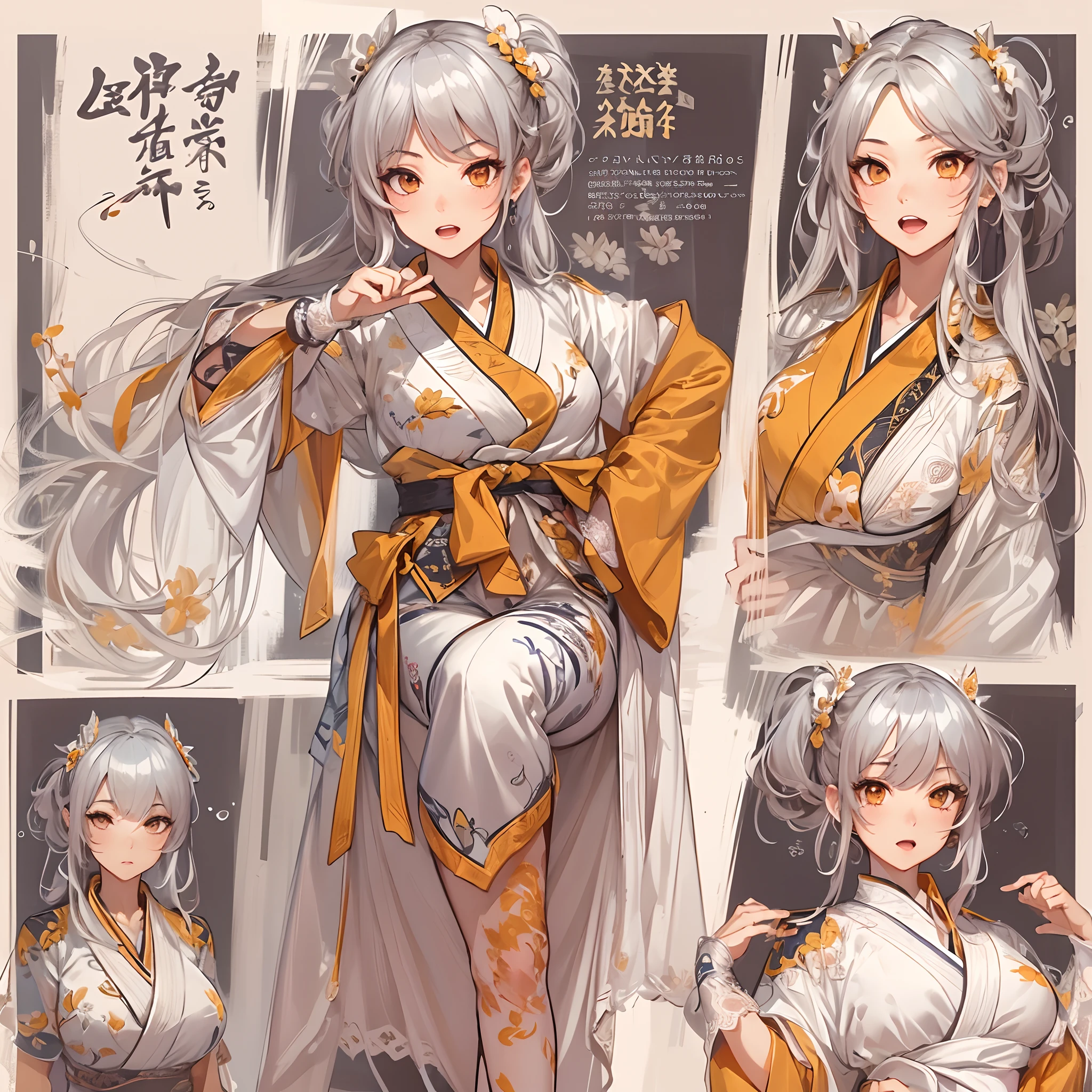 ((Masterpiece, Highest quality)), Detailed face, CharacterDesignSheet， full bodyesbian, Full of details, Multiple poses and expressions, Highly detailed, Depth, Many parts，Martial arts girl，double-ponytail，estilo fantasia，Orange caramel，Extremely beautiful，High Balance, Natural light, Lace，lacepantyhose，The water is rippling