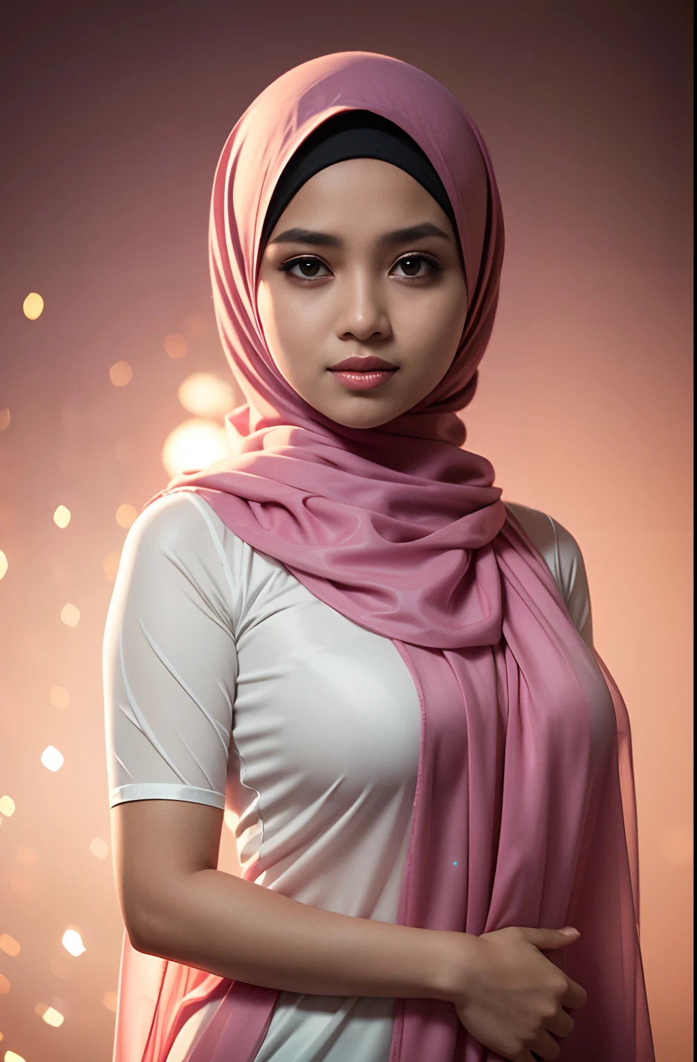 16k, hyper resolution, extremely detailed, A highly detailed, medium long shot 3D rendering of a realistic naked chinese young girl and only wearing a hijab with accurate face and wearing g-string. She is nude and standing confidently showing sexy body, sofa background, drawing attention to its cheerful and elegant appearance. Her skin is smooth, naturally glowing and healthy, and her eyes are bright and expressive. The overall style is a mix of realism and a hint of cartoon features, giving it a lively look. use soft photography lighting