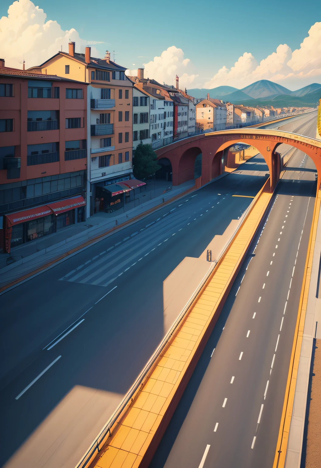 There is an image of a city with a perfectly flat road, workers laying asphalt, a detailed asphalt paver overpass inspired by Victor Ngai, illustration, illustration!, Victor Style, Excellent use of lines and colors, based on Lubin Bozen, Lee Laholodilnik, Lubin Bozen, based on Osvaldo Viteri