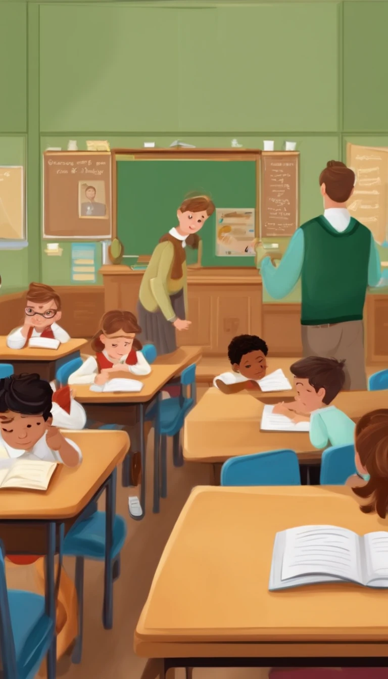 Dans la salle de classe,The teacher gives lessons to the students,Beau professeur,Clivage en gros plan,mise au point nette sur les yeux, regarde la camera, assise