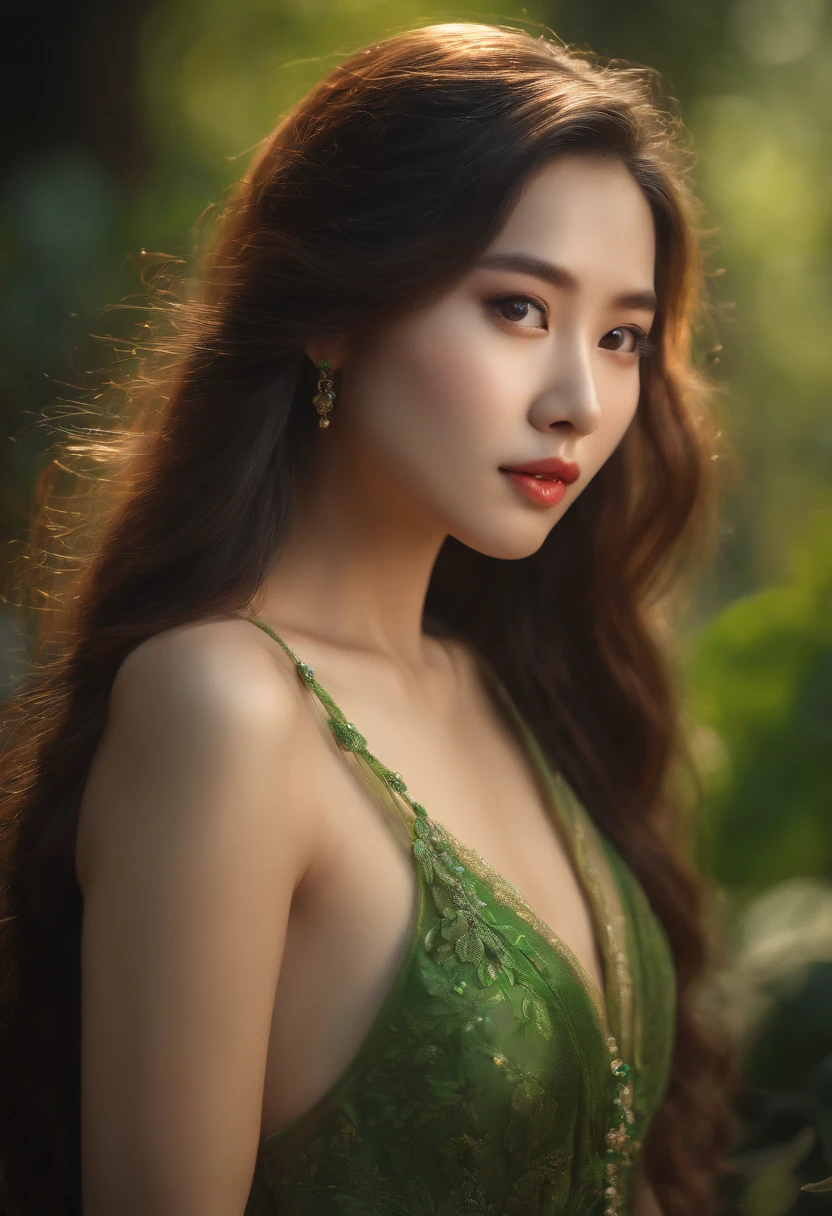 (8k, RAW photo, best quality, masterpiece:1.2), (realistic, photo-realistic:1.37),1girl, dress, green eyes, long hair, ultra detail cloth, beautiful decoration on dress,asian girl,naked girl, naked body, tiny boobs