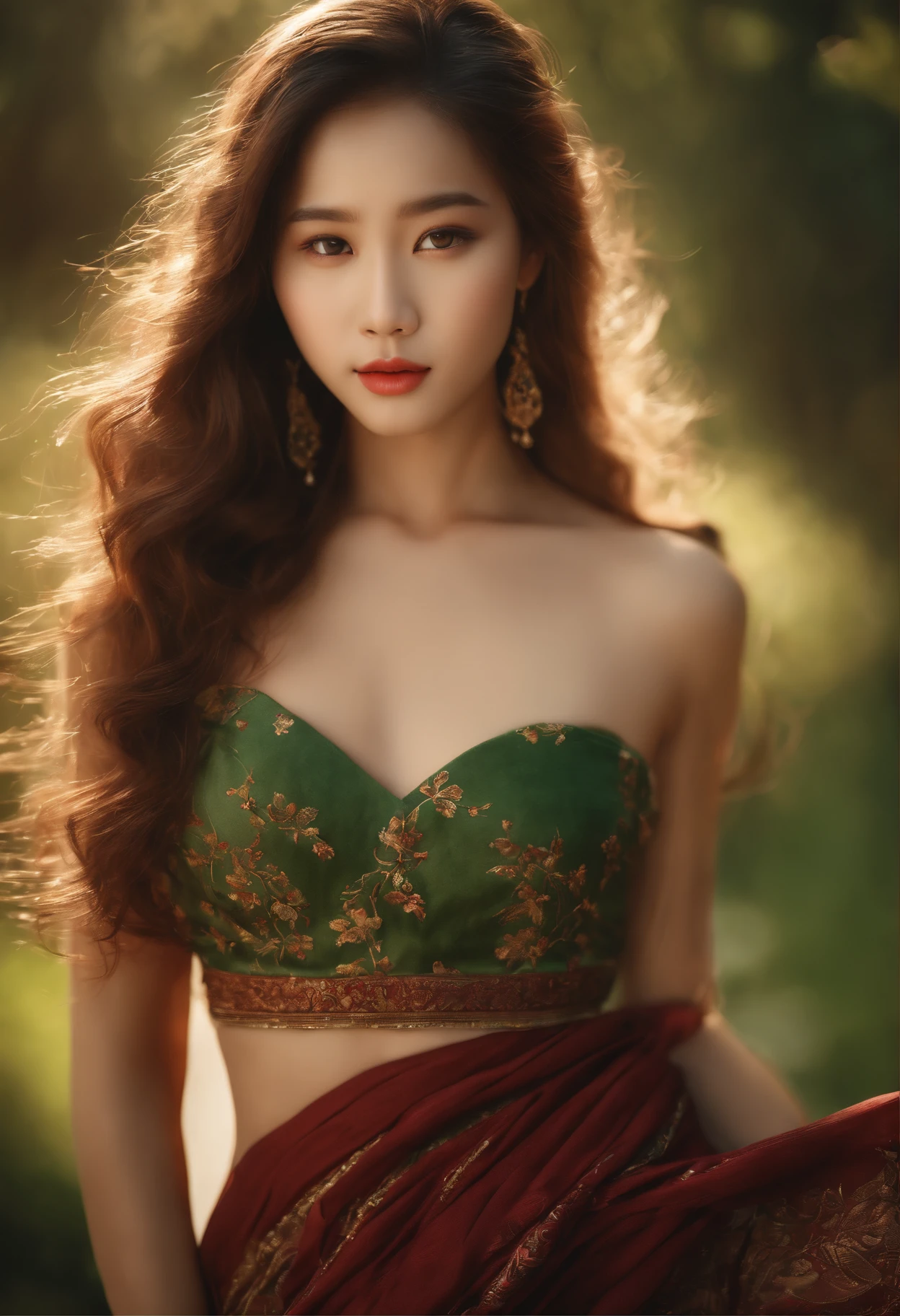 (8k, RAW photo, best quality, masterpiece:1.2), (realistic, photo-realistic:1.37),1girl, dress, green eyes, long hair, ultra detail cloth, beautiful decoration on dress,asian girl,naked girl, naked body, tiny boobs