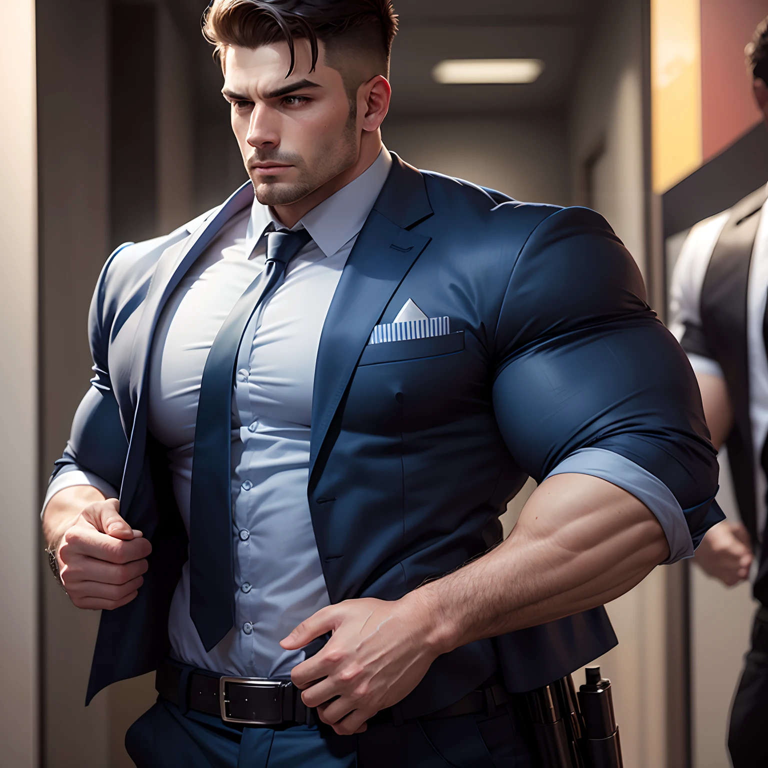Muscular policeman in suit