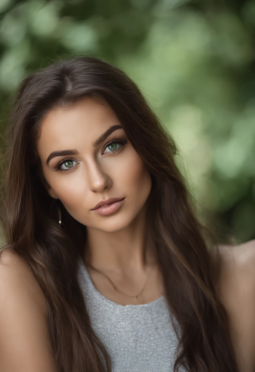 Arafed woman with a white tank top and necklace, fille sexy aux yeux verts, Portrait Sophie Mudd, cheveux bruns et grands yeux, selfie of a young woman, Yeux de chambre, Violet Myers, sans maquillage, maquillage naturel, looking straight at camera, Visage avec Artgram, Maquillage subtil, Superbe photo du corps entier, piercing green eyes, Bel angle, pose attrayante, fille mignonne, sexy pose, Image du corps entier, corps entier, Prise de vue du corps entier, brunette goddess, High detail, pose satisfaite, Pantalon en cuir