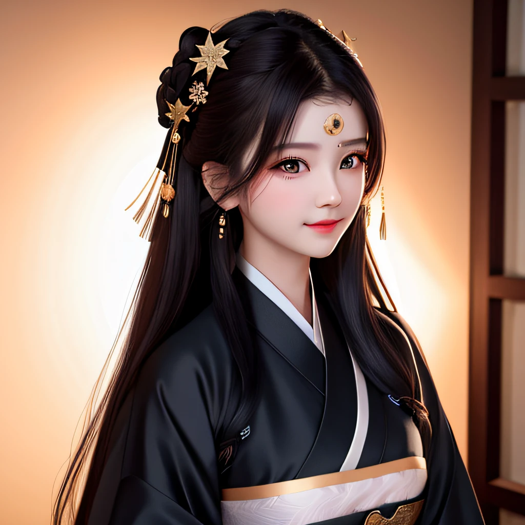 best quality, masterpiece, highres, 1girl,blush,(seductive smile:0.8),star-shaped pupils, china hanfu in dark black, Beautiful face, face masked, upon_body, tyndall effect,photorealistic, dark studio, rim lighting, two tone lighting,(high detailed skin:1.2), 8k uhd, dslr, soft lighting, high quality, volumetric lighting, candid, Photograph, high resolution, 4k, 8k, Bokeh