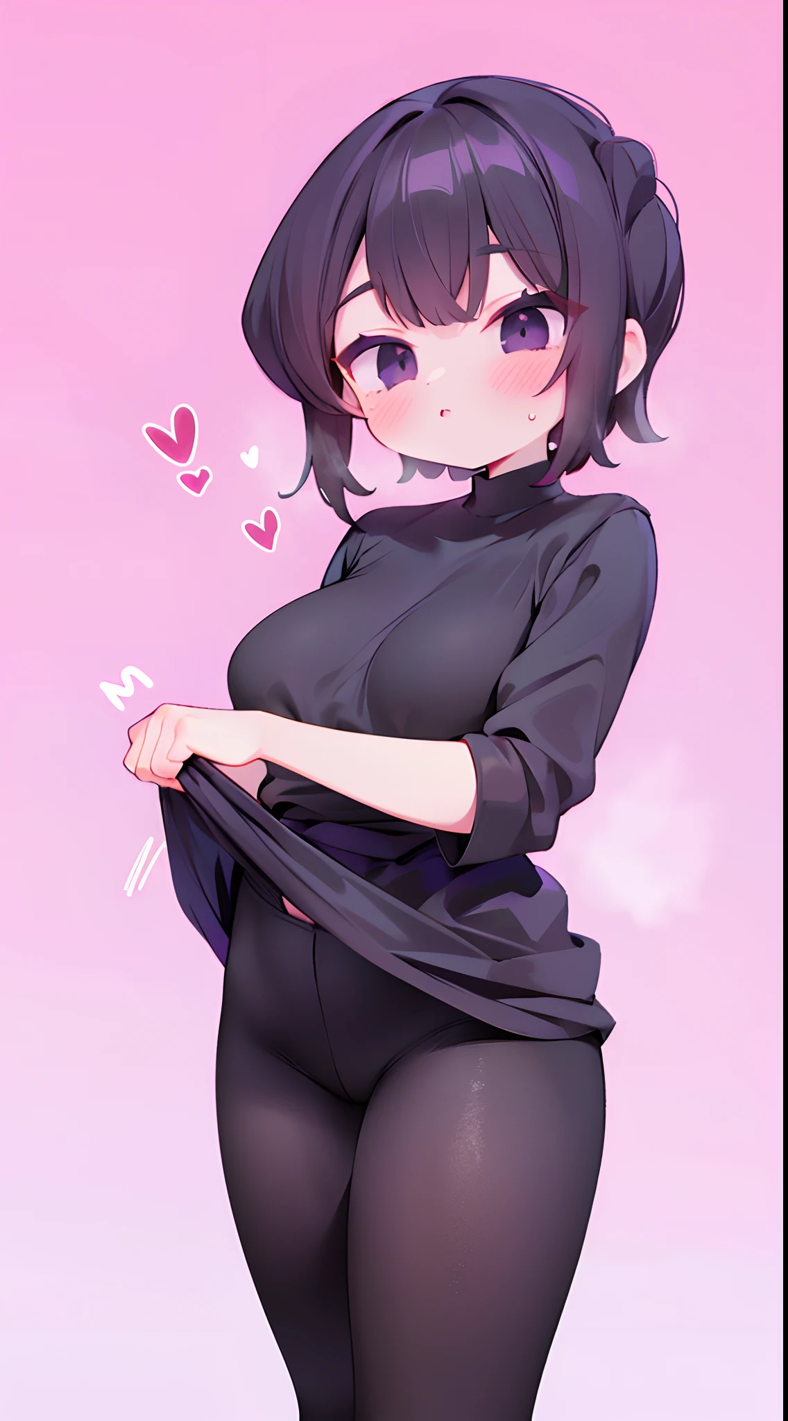 Komi Shuuko,A MILF,D cup,slimfigure,black long dress,Textured leggings,long trousers,White color blouse,Simetall,Hell Whisperer style,Lots of pink hearts,Love background,Fleshy thighs,highly rendered,detailed face with