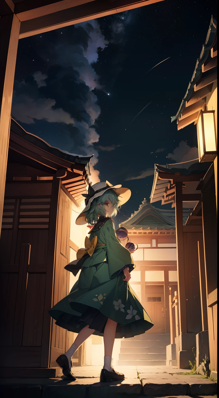 1 person Komeiji Koishi Sky Hat Standing Looking into the camera Night Shrine