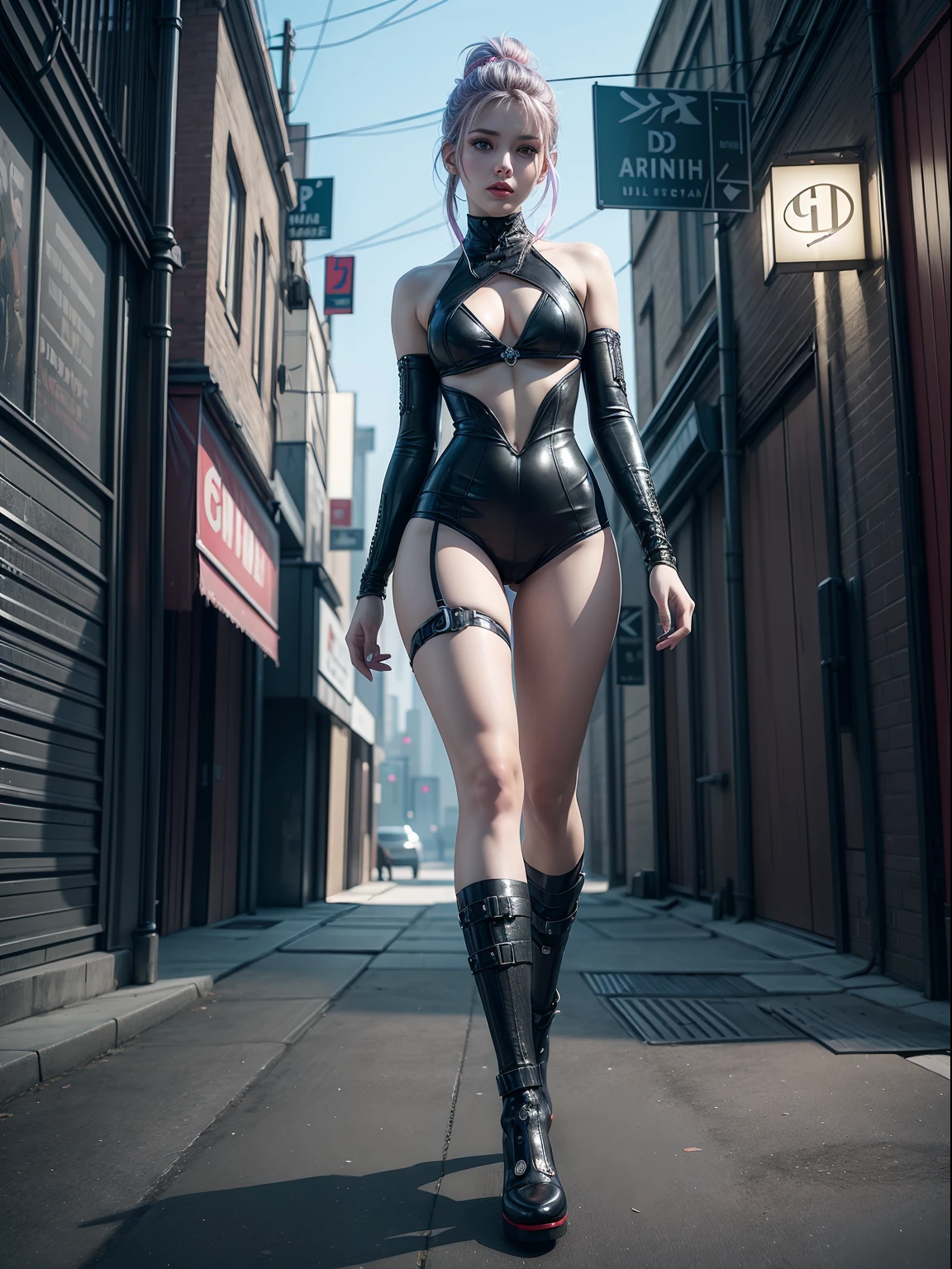 (((masterpiece)))、(((top-quality)))、((ultra-definition))、(High Definition CG Illustration)、((extremely delicate and beautiful))、City of the Future、Cinematic Light、独奏、full body Esbian、cyberpunked、2040s、animesque、dreamy cyberpunk girl、rainbow hair、Christian Dior style、trending on artstationh、Rachel Walker、