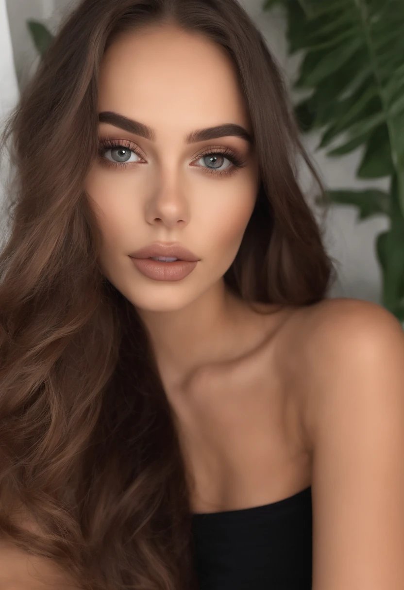 Femme arafed sans haut ni culotte, fille sexy aux yeux bleus, Portrait Sophie Mudd, cheveux bruns et grands yeux, selfie of a young woman, Yeux de chambre, Violet Myers, sans maquillage, maquillage naturel, looking straight at camera, Visage avec Artgram, Maquillage subtil, Superbe photo du corps entier, clivage, au centre commercial