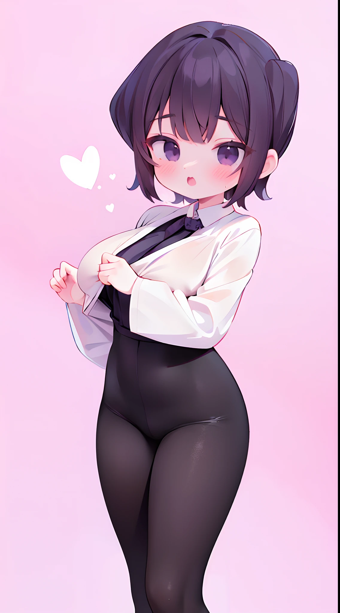 Komi Shuuko,A MILF,D cup,slimfigure,black long dress,Textured leggings,long trousers,White color blouse,Simetall,Hell Whisperer style,Lots of pink hearts,Love background,Fleshy thighs,highly rendered,detailed face with