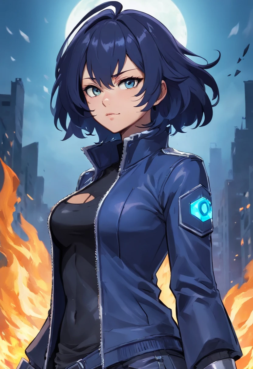 Certainly, here's a description of a female version of Dabi, the villain from Boku no Hero Academia:
Name: Devana
Appearance:
Devana is a woman of average height with long, flowing black hair that cascades down her back, often tied in a messy ponytail. Her eyes are piercing and intense, standing out against her pale skin. She has a slim yet athletic physique, with a series of mysterious burns covering much of her body.
Outfit:
Devana wears a villain costume that maintains the essence of Dabi's original look but with a feminine twist. She sports a faded black leather jacket with torn sleeves and adorned with silver insignias. Underneath the jacket, she wears a high-necked black blouse that conceals her burned skin. She also dons tight pants and knee-high black leather boots.
Personality:
Like Dabi, Devana is enigmatic and possesses a dark personality. She is incredibly intelligent and strategic, capable of devising complex plans to achieve her goals. She's impulsive and unafraid to confront challenges head-on. Despite her intimidating appearance, Devana is a solitary individual and carries the weight of her painful past.
Quirk (Power):
Devana possesses a Quirk known as "Frigid Flames." She can create and control icy blue flames that burn at extremely low temperatures. These flames not only inflict physical damage but also freeze anything they touch. She uses her abilities to create ice barriers, attack her enemies, and exude an aura of coldness around her.
Background Story:
Devana's background story is shrouded in mystery, much like Dabi's. She conceals her true name and history, keeping her past a secret. It's known that she has a complicated relationship with the League of Villains and seems to have a personal interest in challenging prominent heroes, much like Dabi.
Devana is a formidable and mysterious villain, whose appearance puts both heroes and villains on edge. She is a female version of Dabi who brings her own set of skills and intrigue to the world
