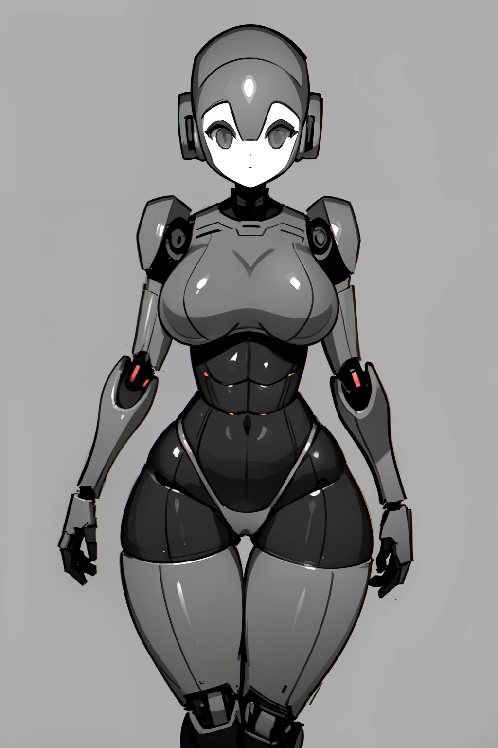 1girl, breasts, curvy, grey background, greyscale, humanoid robot, large breasts, monochrome, robot, simple background, sketch, solo, thick thighs, thigh gap, thighs, wide hips, robot girl,blueprint,pencil sketch