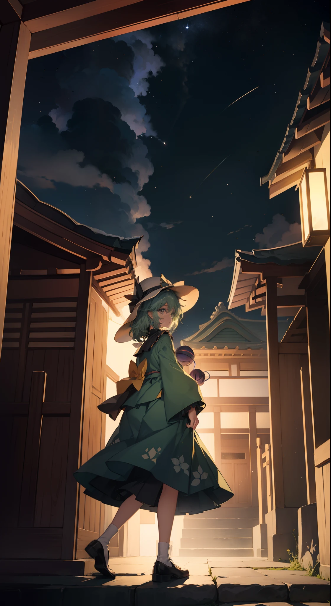 1 person Komeiji Koishi Sky hat standing looking into the camera night