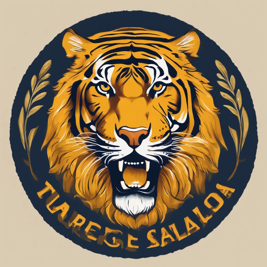 O tigre salta para o lado，Basketball badge，American illustration, fundo amarelo, aquarela
