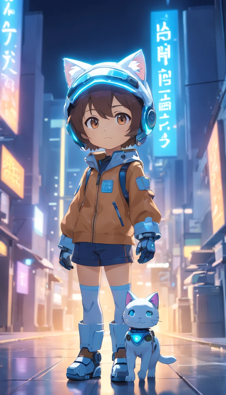Robotic cat, (blind box toy style:1.2), (full-body-shot) , 1 Transparent Boy,Behind him is a cute transparent robot cat, Fur transparent, Exquisite helmet:1.2, eyeglasses:1.2, ciberpunk, Dreamy glow, glowing neon lights, puro, whitebackground, ( global ilumination, Strip, HDR, unreal render,Reasonable design, higly detailed, Master Part, Best Quality, Гипер HD, Cinematic lighting)