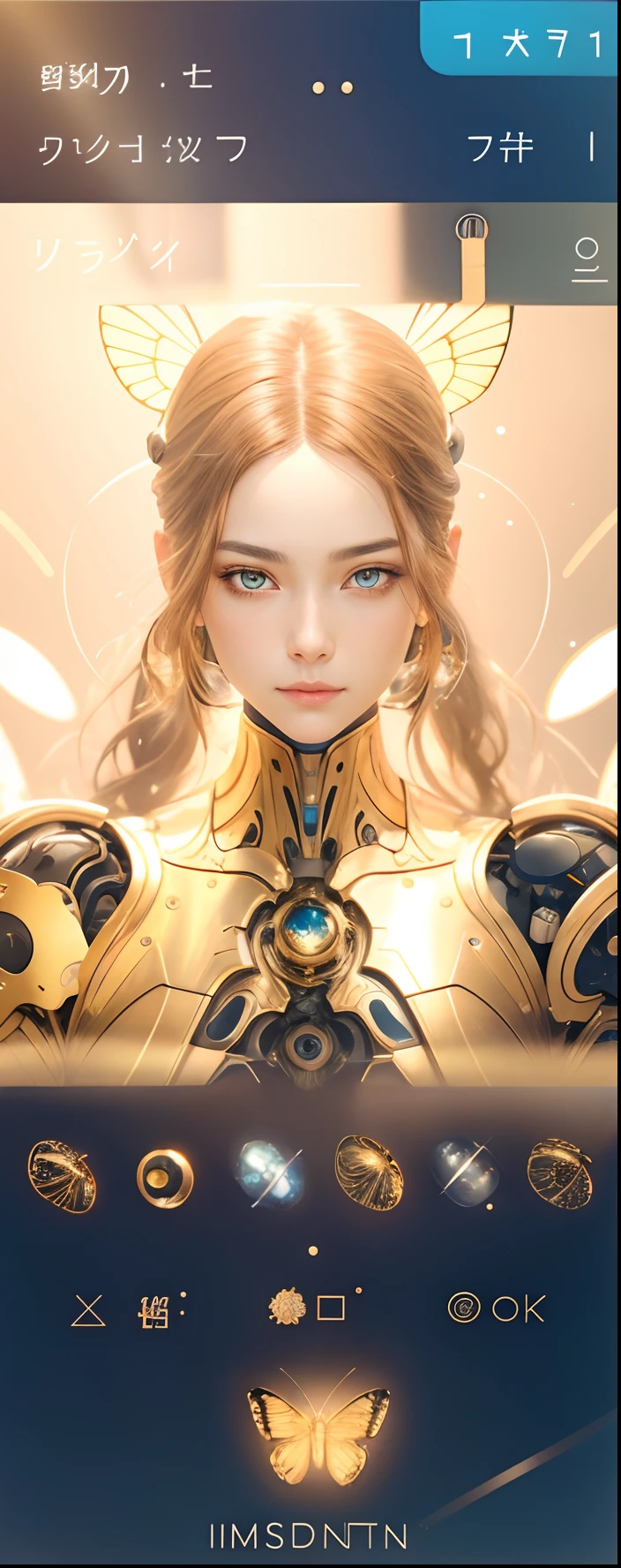 8k portrait of beautiful cyborg with brown hair, intricate, elegant, highly detailed, majestic, digital photography, art by artgerm and ruan jia and greg rutkowski surreal painting gold butterfly filigree, broken glass, (masterpiece, sidelighting, finely detailed beautiful eyes: 1.2), hdr, (detailed background window to a new dimension, plants and flowers:0.7) infinity, infinite symbol,
