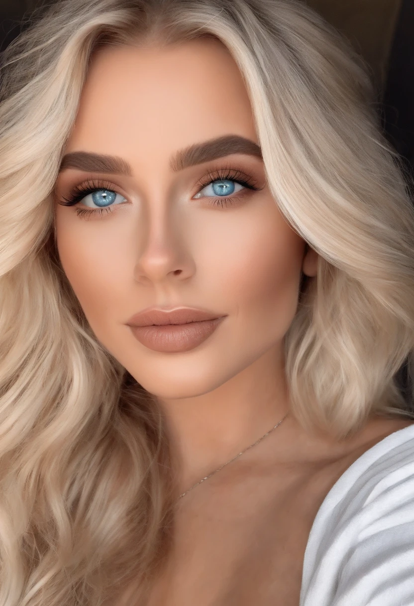 realistic white female instagram influencer, best quality, blonde, 1 girl, blue eyes.