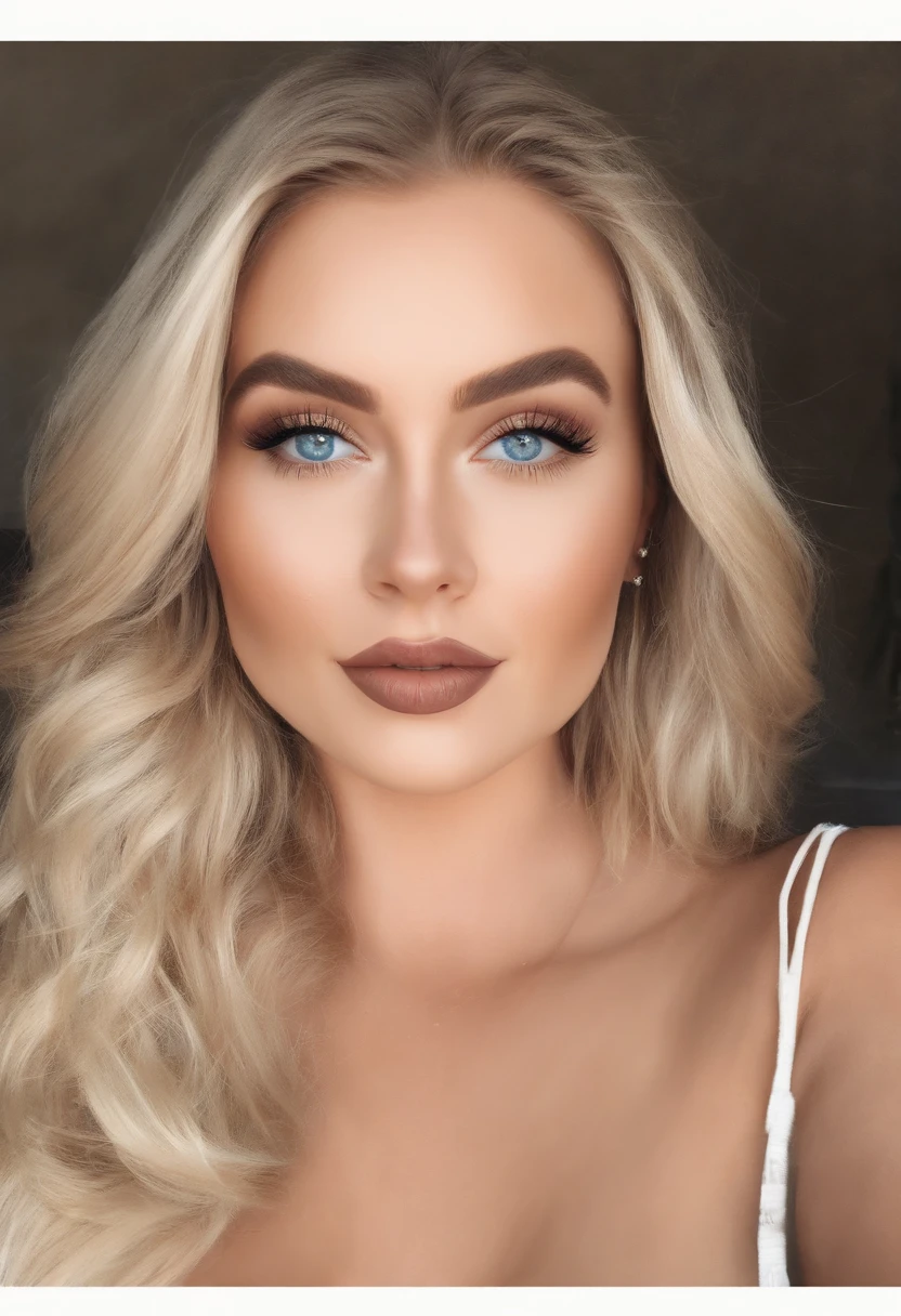 Arafed Mujer totalmente , Chica sexy con ojos azules, ultra realista, meticulosamente detallado, Retrato Sophie Mudd, cabello rubio y ojos grandes, selfie de una mujer joven, Ojos del dormitorio, Violeta Myers, sin maquillaje, Maquillaje natural, staring directly into camera, cara con artgram, maquillaje sutil, Impresionante foto de cuerpo completo arrodillado en la cama, En el dormitorio, Medium to large size bust