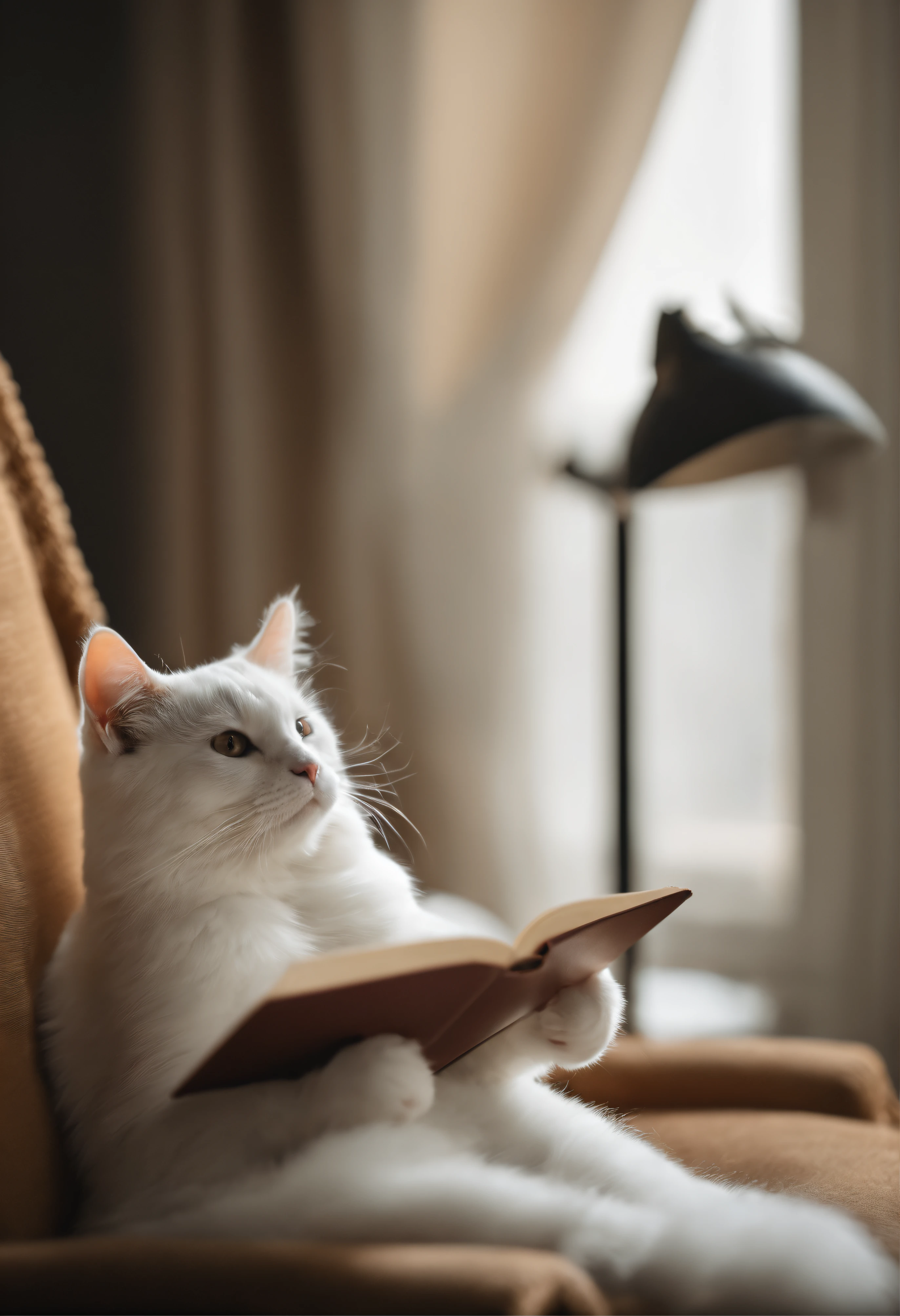 There are cats, cute cats, the cutest kittens in history, very beautiful and cute girl cats, a white cat that is lascivious and agitated, cute cats, intellectual cats, anthro cats, funny cats, cute kittens, and sad cats. They are reading a book on the sofa and sitting on a chair. They are relaxing after a busy day. They are dressed in pajamas.