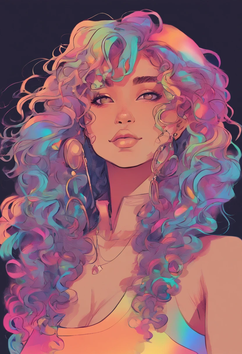 tan girl 20 year old curly hair alot or early ear piercing colour full rainbow background nose piercing