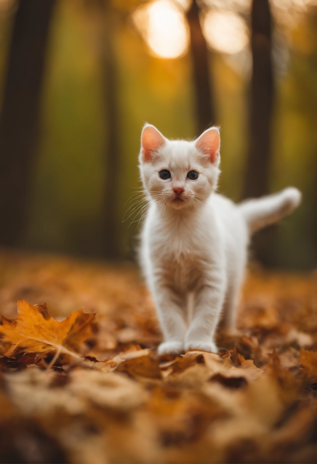 There are two small kittens, cute cats, cute kittens, the cutest, unbelievably cute, adorable and cute, cute and nice, kittens, cute and adorable, very cute, and cute and cute. They are walking together in the leaves, walking together, and commuting. They are adorable and cute, cute and adorable, cute in the style of 🍂 and 🍁, nice and cute.
