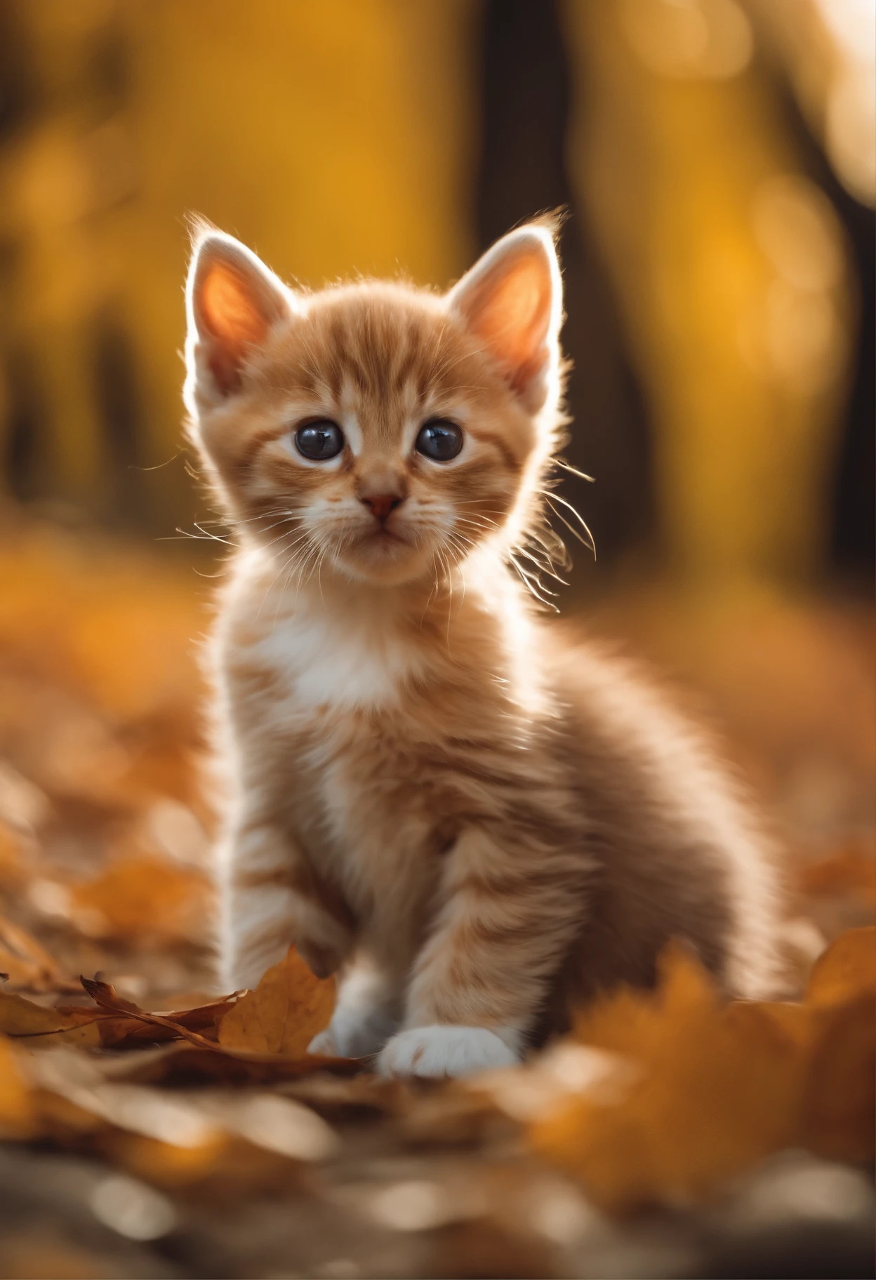 There are two small kittens, cute cats, cute kittens, the cutest, unbelievably cute, adorable and cute, cute and nice, kittens, cute and adorable, very cute, and cute and cute. They are walking together in the leaves, walking together, and commuting. They are adorable and cute, cute and adorable, cute in the style of 🍂 and 🍁, nice and cute.