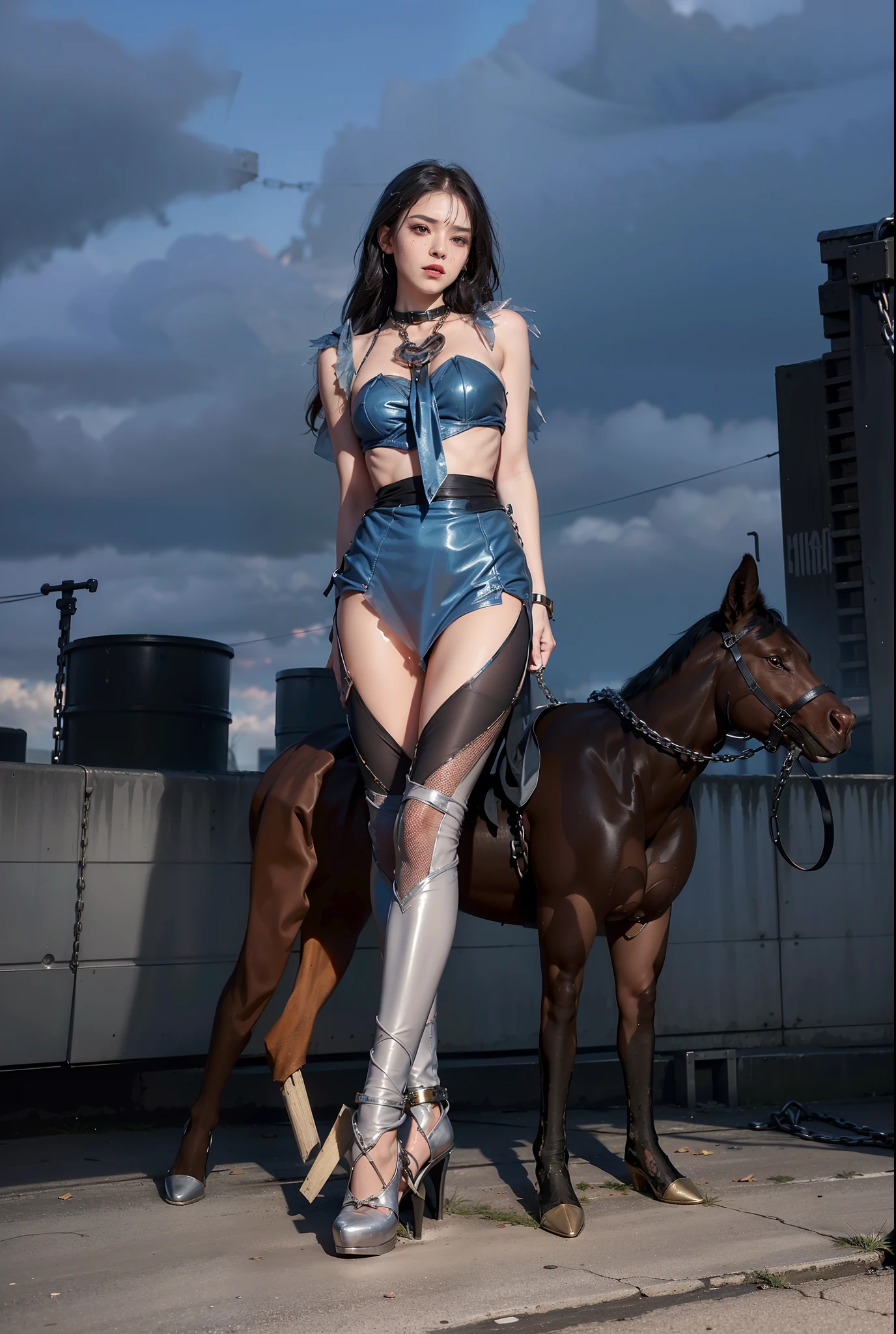 ,((Wearing a torn sheer costume of a superheroine)),(, No bra)), Wet , Wet thighs, Beautiful girl with accentuated slender abs: 1.4, ((( tips protruding,  is protruding, The shape of the pubic region is clearly visible)), sixpack abs: 1.4, Bust Botox, Photo, Sharpness, Unique 850 4, Koda850 k portrait camera, F1.6 shots, Ultra-realistic textures, Spectacular light textures, Cinestil 800 Fashion Mechanics, (futuristic sci-fi battle fashion: 1.1), (tied perfectly by chain), Restraint, Slaves, collars, ((wide prison with sunlight)), Dark fantasy, Realistic material details, extreme hight detail, Ultra-realistic materials ((Torn costume))), Wet, Cloudy, (Chained)), ((big emphasized by chains)), ((chains digging into )), ( (Collar)), (, No bra), shredded costumes, broken golden shields and battle spears,, White combat gloves, Combat shoulder armor, Blood splattered on the face, Blood splattered, Realistic, (Bruises, , ripped clothing, skimpy clothing, Blood: 1.3),  Torn Cape, Torn pantyhose, Long legs, ((iron pipe in the )), Metallic  and fetters, ((chains hung from heaven)), Wet  is clearly visible, Swarovski's sword and the  beneath his feet, (futuristic sci-fi battle fashion, Torn mesh stockings),