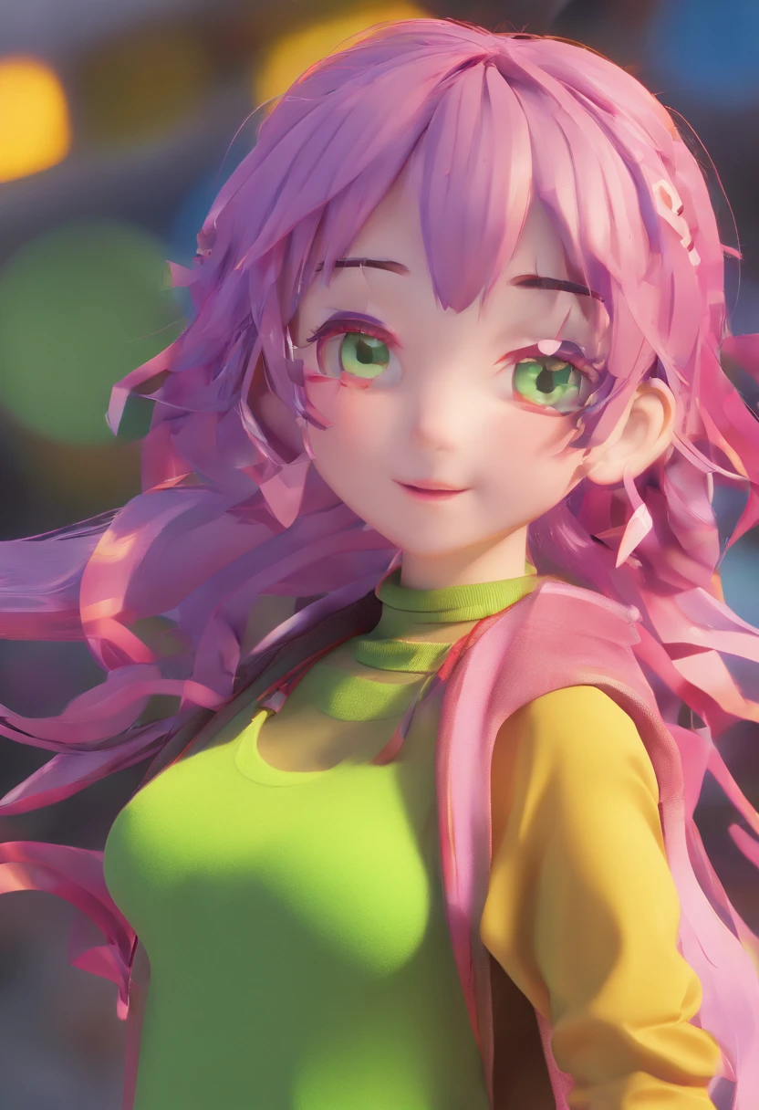 reze , vibrant colors, girl, masterpiece, sharp focus, best quality, perfect eyes, purple hair, green eyes, skirt, sweater, both hands pulling up shirt, midriff, one girl, unbuttoned clothes, show breast, show nipples