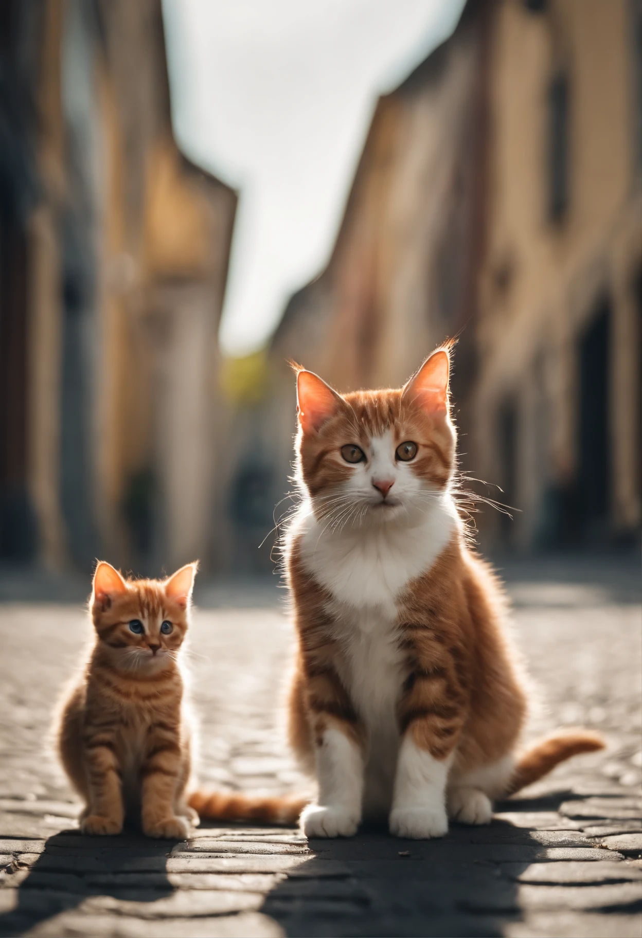 There are two small kittens, cute cats, cute kittens, the cutest, unbelievably cute, adorable and cute, and cute and nice. They are walking down the street with backpacks, walking together, commuting, walking proudly down the street, and the cats are walking. They are cute in the style of 🍂 and 🍁, adorable and cute, cute and adorable, oh, nice and cute. They are known as the real-life Tom and Jerry.