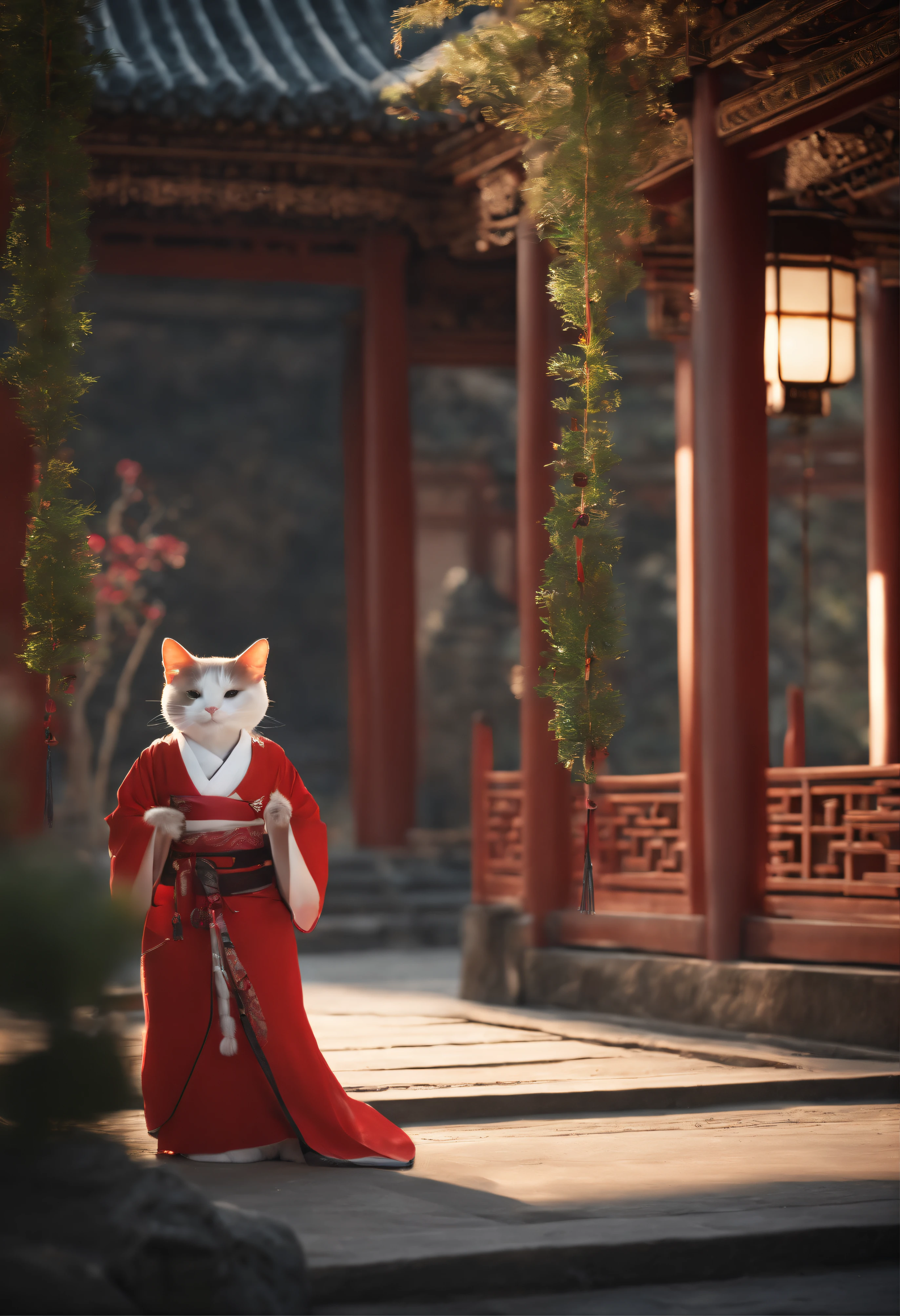 There is a cat, elegantly dressed in a kimono, ancient Chinese clothes, flashy clothes, and a flashy, intricate dress. Known as the Samurai Cat, this anime cat is an assassin. She is a very beautiful and cute girl cat, often seen fully dressed. She is an attractive cat girl in the style of a Han girl. She can be found in locations such as the Han Mansion and the palace.